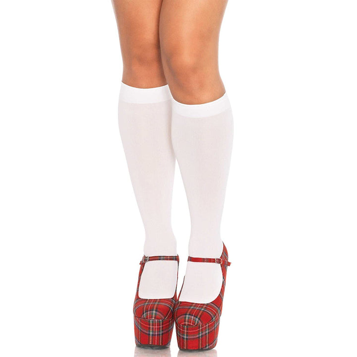 Leg Avenue Women's Nylon Opaque Knee Highs White Hosiery